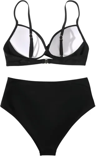 Miniatura 7 de Traje de baño de contraste para mujer, conjunto de bikini alto con degradado de pecho alto, traje de baño sexy, tankinis conjunto de trajes de baño