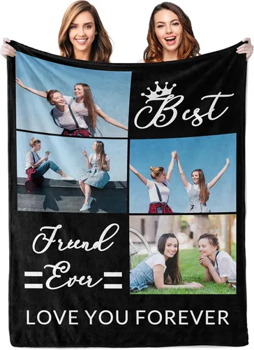 Miniatura 14 de Regalos personalizados de cumpleaños para mejor amiga para mujeres, manta personalizada con imagen, manta de fotos de mejor amiga con texto, regalos