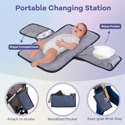 Miniatura 8 de RUVALINO Pañalera tipo mochila, mochila multifuncional para viajes, bolsas para cambiar al bebé de maternidad, gran capacidad, impermeable, azul