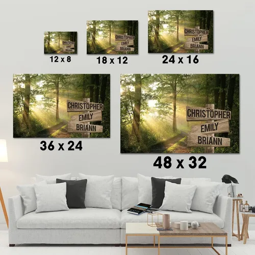 Miniatura 6 de MySoulAndSpirit Store - Lienzo personalizado con múltiples nombres de sol a través del bosque, arte de pared personalizado con nombre de la familia