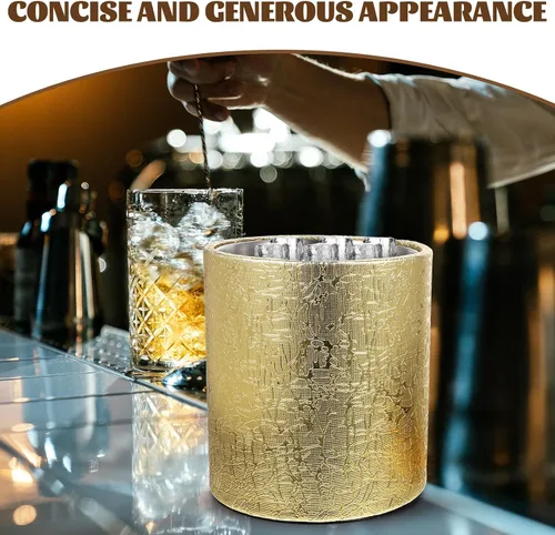 Miniatura 3 de BESTonZON Cubo de hielo con tapa hermética, cubo de hielo con tapa de cuchara, enfriador de tina de bebidas, cubo de hielo dorado con tapa