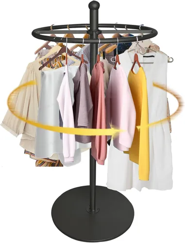Perchero redondo de ropa, estante de ropa giratorio de pie, soporte de exhibición portátil para colgar ropa para dormitorios, boutiques, tienda