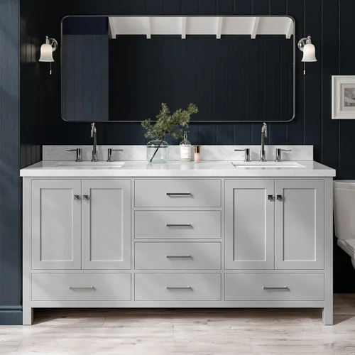 Miniatura 35 de ARIEL Cambridge - Mueble de baño espresso de 43 pulgadas con fregadero, borde de mármol italiano de carrara de 1.5 pulgadas, madera maciza