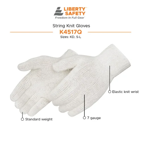 Liberty K4517Q paquete de 12 guantes tejidos de algodón y poliéster de peso regular sin costuras con tira elástica para la muñeca, en tamaño grande,
