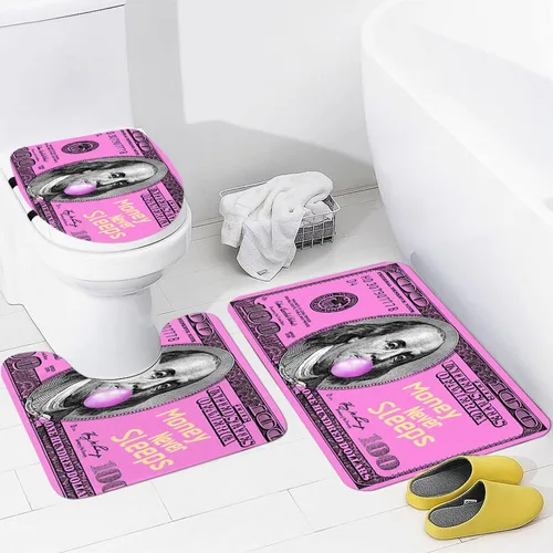 Miniatura 11 de GUBIYU Juego de alfombras de baño de 100 dólares, color negro y dorado, juego de alfombras de baño con dinero, tapete de baño antideslizante