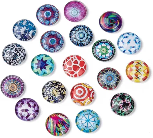 Miniatura 22 de Craftdady 200 unidades de cabujones de cristal con estampado de flores azules y blancas de 0.394 in con parte trasera plana media redonda