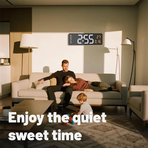 Miniatura 4 de Lgooiin Reloj de pared digital con pantalla grande, 16.2 pulgadas, reloj digital LED con control remoto para decoración de sala de estar, atenuador