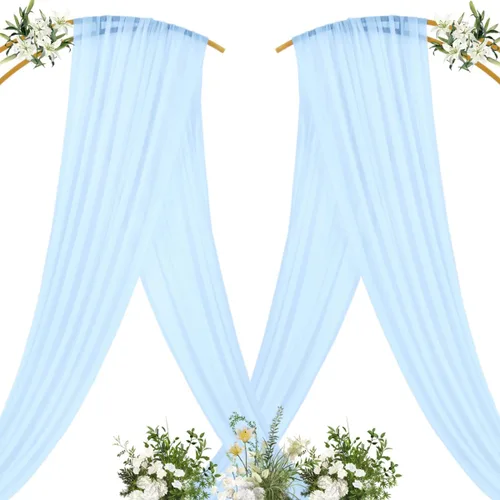 Miniatura 4 de MLMC 1 panel de tela para arco de boda azul bebé, 29 x 20 pies, cortinas de gasa extralargas transparentes de 6.6 yardas, paneles de cortinas
