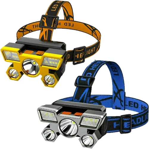 Miniatura 13 de RUNAAJA - Linterna frontal LED COB de 750000 lúmenes, linterna recargable, lámpara de cinco lámparas de diseño súper lejano para correr al aire