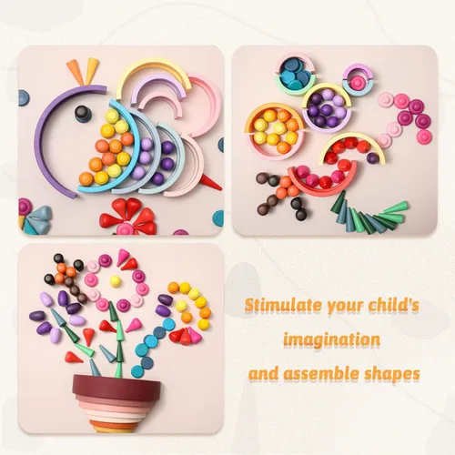 Miniatura 6 de 162 piezas sueltas de madera de juguete de arco iris apilable para niños pequeños, juego sensorial, materiales Montessori coloridos, aprendizaje