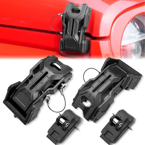 Miniatura 10 de Pestillo de capó de bloqueo con llaves, pestillo de capó para Jeep Wrangler JK/JKU 2007-2017, accesorios antirrobo, resistente al polvo y al agua
