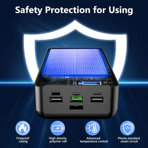 Miniatura 5 de LQHUE Power Bank 60000mAh 22.5W Cargador portátil de carga rápida con linterna, 4 salidas y 3 entradas pantalla LED, gran capacidad, batería externa