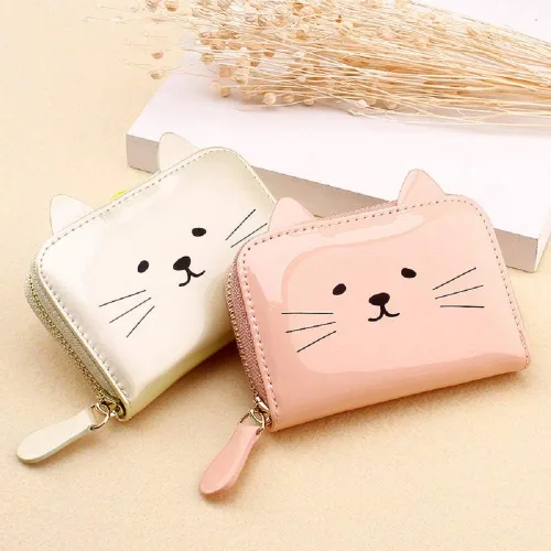 Miniatura 3 de JIUFENG Cartera para mujer con bloqueo RFID, bonito diseño de gato, con cremallera, multiusos, tarjetero pequeño
