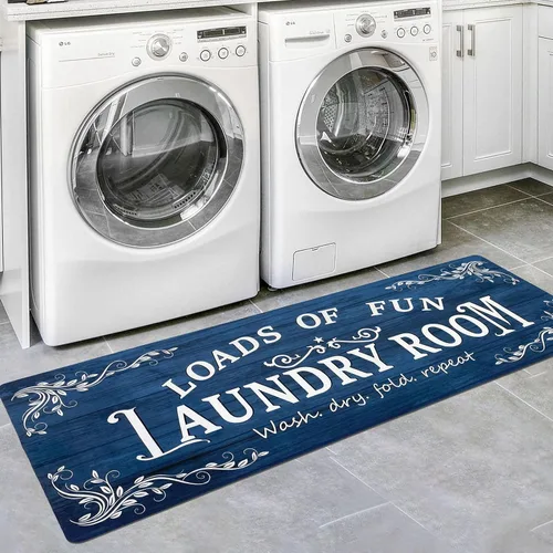 Miniatura 16 de Lansny Alfombra de lavandería de 20 x 60 pulgadas, antideslizante, impermeable, para decoración de cuarto de servicio, lavable, alfombra de Gris