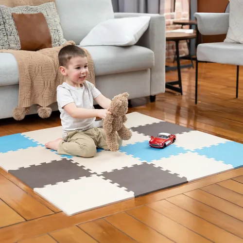 Miniatura 18 de MioTetto Tapete de juego para bebé, baldosas de espuma suave para el suelo para niños. Baldosas de espuma entrelazadas ajustables, se adapta a