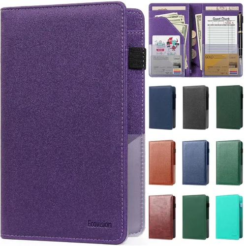 Miniatura 15 de Libreta de mesera para camarera, organizador de cuero con bolsillo con cremallera, folleto para personal de restaurante, soporte para cheques de Café