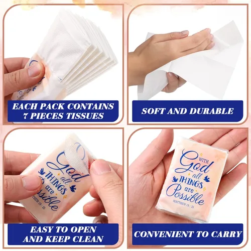 Miniatura 4 de Karenhi Paquetes de pañuelos cristianos para bolsos, paquetes de pañuelos de boda para invitados, versículos de la Biblia, paquetes de pañuelos