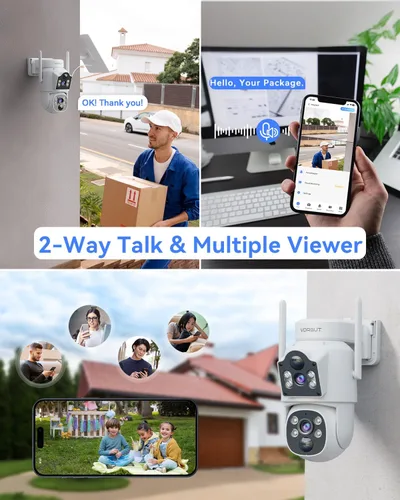 Miniatura 9 de Cámara solar inalámbrica para exteriores, 2 cámaras solares de doble lente de 4MP+ 4MP para sistema de seguridad del hogar con monitor de 12