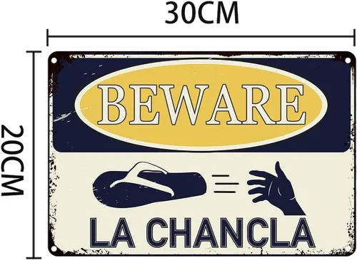 Miniatura 2 de Beware Of La Chancla - Cartel de lata divertido de 12 x 8 pulgadas, latino hispano, latino, latino, latino, latino, decoración del hogar, bodega