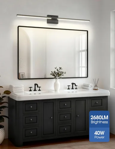 Miniatura 2 de VOLISUN Lámpara de tocador de baño de 48 pulgadas, 5CCT regulable, lámpara LED de baño de 40 W sobre el espejo, luces de tocador de barra negra