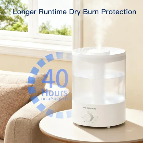 Miniatura 11 de MegaWise Humidificadores de niebla fría de recarga superior saludable para dormitorio, vaporizador de aire ultrasónico de 24 dB con filtro de agua
