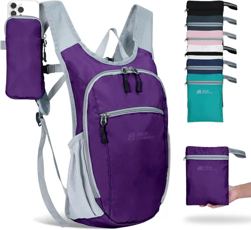 Miniatura 9 de Mochila de senderismo 10L/15L, pequeña mochila de día ligera, plegable, para viajes, resistente al agua, para mujeres y hombres (Gris, 10L)