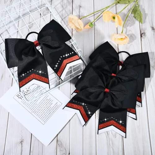 Miniatura 2 de 8 lazos de animación con brillantina, grandes lazos negros para animar, lazos para el pelo para niñas de 8 pulgadas, banda elástica a granel