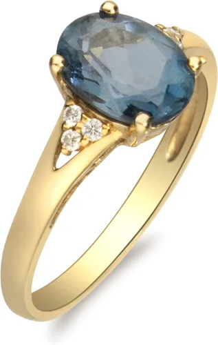 Miniatura 5 de Gin & Grace Anillo de topacio azul Londres de oro amarillo de 10 quilates con diamantes para mujer, joyería hecha a mano con forma de topacio azul