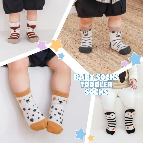 Miniatura 7 de Yebing Calcetines para bebés y niños pequeños, calcetines antideslizantes con agarres, calcetines de algodón para regalos