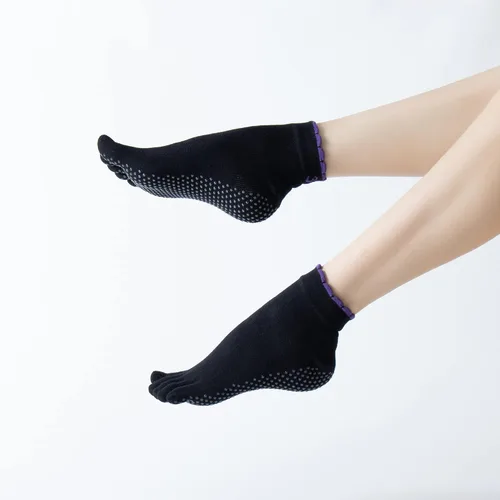 Miniatura 51 de Calcetines de yoga con dedos de pilates con empuñaduras para mujer, antideslizantes, acolchados, florales, calcetines tobilleros para baile de ballet