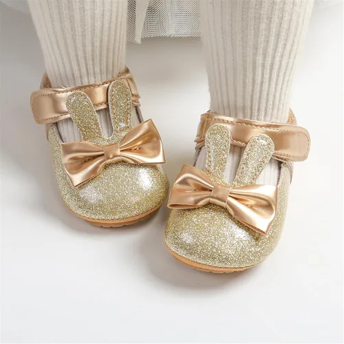 Miniatura 4 de myppgg Zapatos planos Mary Jane para bebé niña, con lazo brillante, vestido de princesa, zapatos de cuna antideslizantes para niños pequeños que