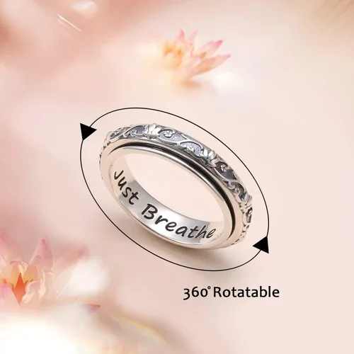 Miniatura 2 de Ladytree Anillos giratorios de plata de ley 925 para aliviar la ansiedad, el estrés y el aburrimiento, para TDAH y autismo, chapado en platino, Loto