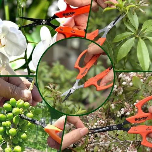 Miniatura 9 de Saboten Tijeras de cosecha japonesas, sin muelles, hoja angular de punta fina, acero recubierto de flúor, agarre antideslizante, cierre