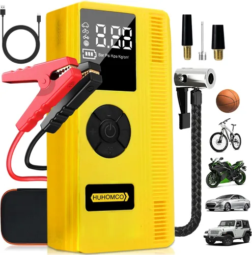 Arrancador de coche 7 en 1 con compresor de aire, paquete de energía portátil de 3000A 12V, inflador digital de neumáticos de 150PSI para 9L de