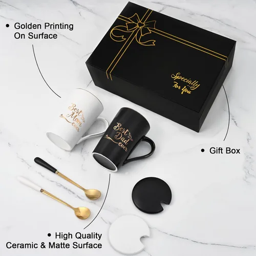 Miniatura 5 de YHRJWN Regalos para mamá y papá, taza para el mejor papá y mamá, regalos de cumpleaños de Navidad para padres de hija, hijo, juego de regalo