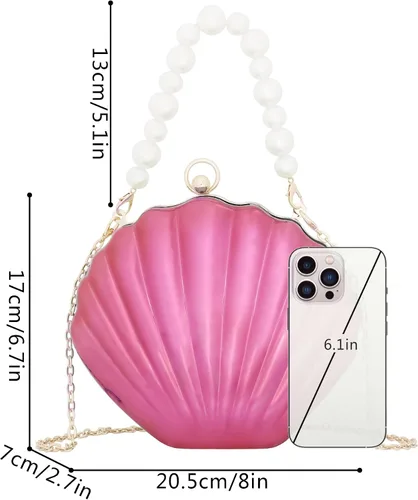 Miniatura 6 de Bolso de noche de concha de mar para mujer, bolso de hombro con correa de cadena de sirena, bolso de mano