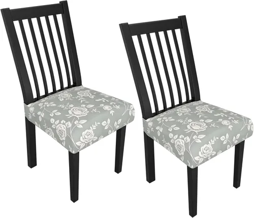Miniatura 80 de Juego de 4 fundas elásticas para sillas de comedor, fundas para sillas de comedor con estampado floral, fundas para asientos de sillas con estampado