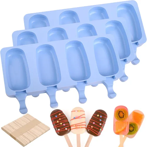 Miniatura 14 de Sakolla 2 paquetes de moldes de silicona para paletas, moldes de helado de diamante de 4 cavidades con 50 palos de madera para paletas de hielo