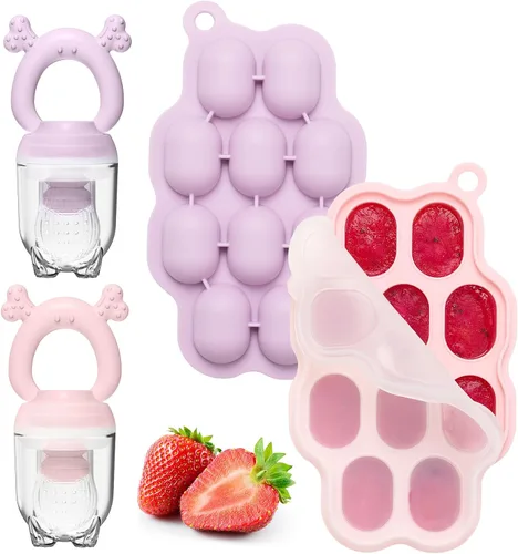 Miniatura 7 de KingKam - Moldes para paletas de leche materna para bebés y alimentador de frutas para bebés (2 unidades), contenedores de almacenamiento