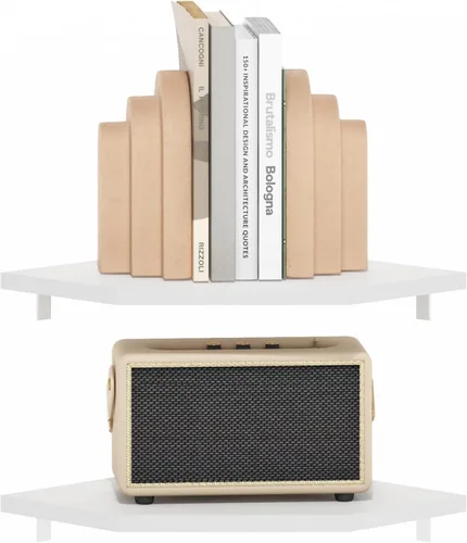 Miniatura 10 de Furinno Rossi - Estantes flotantes triangulares para pared, juego de 3 estantes geométricos de esquina, estantes montados en la pared para baño