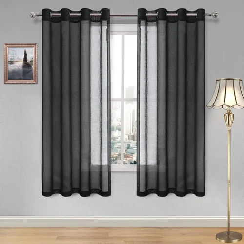 Miniatura 171 de DWCN Cortinas traslúcidas color verde frijol para sala de estar y dormitorio - Cortinas voile con aspecto de lino sintético con ojales en la parte