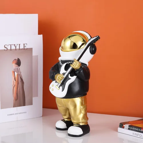 Miniatura 4 de Figura de astronauta, escultura de astronauta en oro negro, estatua de astronauta, regalo para niños, decoración de habitación para hombres, hogar