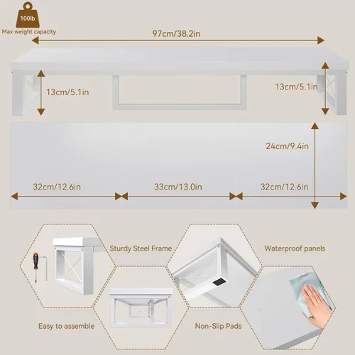 Miniatura 4 de IBUYKE Soporte elevador grande para monitor doble para 2 monitores, soporte de madera para monitor de computadora de escritorio, estante de Blanco