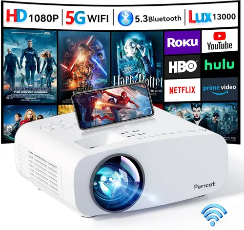 Proyector con WiFi y Bluetooth, pericat 4K compatible con proyector nativo 1080P, proyector portátil de cine al aire libre para cine en casa, mini
