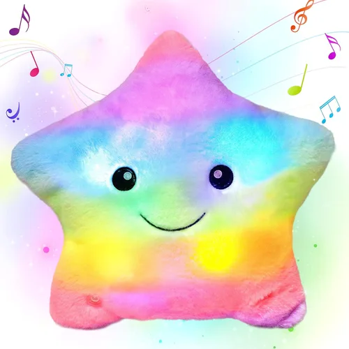 Miniatura 7 de Almohada de Felpa Musical de Estrella Verde de 13 Pulgadas con Luz Nocturna Brillante Parpadeante, Peluche LED con Volumen Ajustable, Regalo