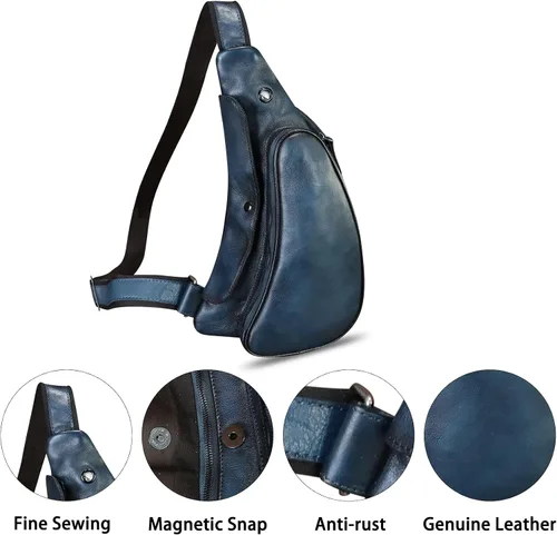 Miniatura 2 de Bolso de cuero genuino para mujeres y hombres, mochila de cuero retro para el pecho, bolso cruzado