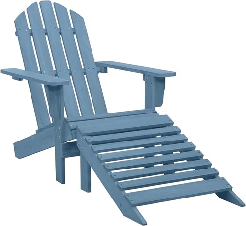 Blue Adirondack Chair with Ottoman, Solid Fir Wood Outdoor Patio Furniture, Comfortable Lounge Seating for Garden, Balcony