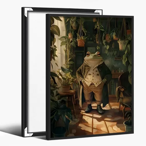 Miniatura 13 de Póster vintage de rana botánica retro, arte de pared de animales para amantes de las plantas, impresión humorística victoriana de rana caballero