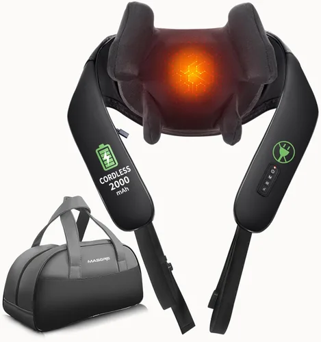 Miniatura 12 de MASGRE Masajeador Shiatsu de espalda y cuello, masajeador de hombros inalámbrico con calor, almohada eléctrica de masaje de tejido profundo 3D