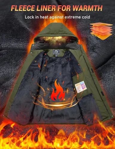 Miniatura 4 de MAGCOMSEN Chaqueta de invierno para hombre, chaqueta impermeable de esquí, nieve, abrigo de snowboard cálido con múltiples bolsillos